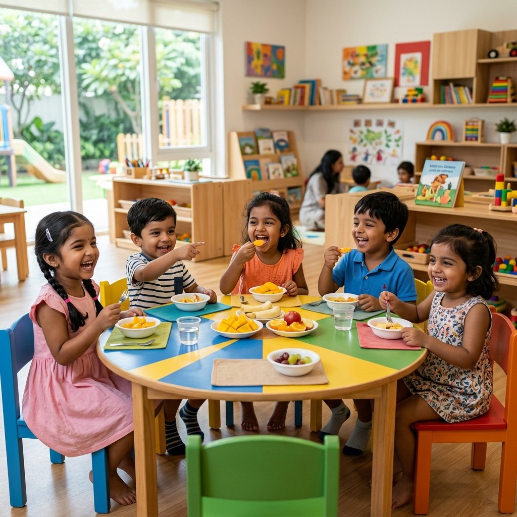 Children having nutritious lunch